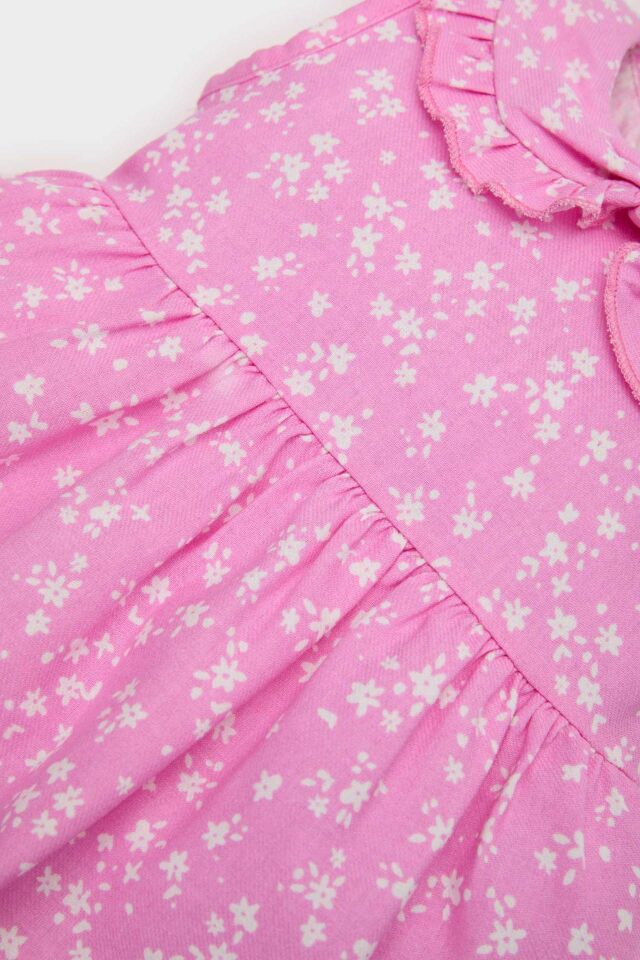 Kız Bebek Çiçekli Kolsuz Twill Elbise