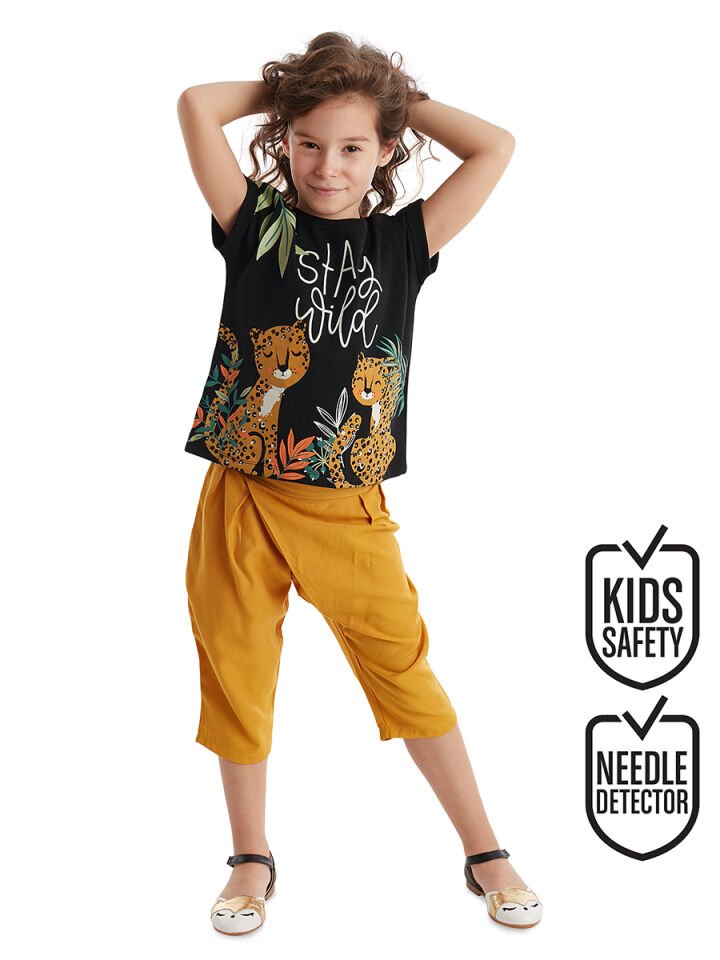 Stay Leo Kız Çocuk T-shirt Kapri Pantolon Takım 8 Y - Haki,Siyah