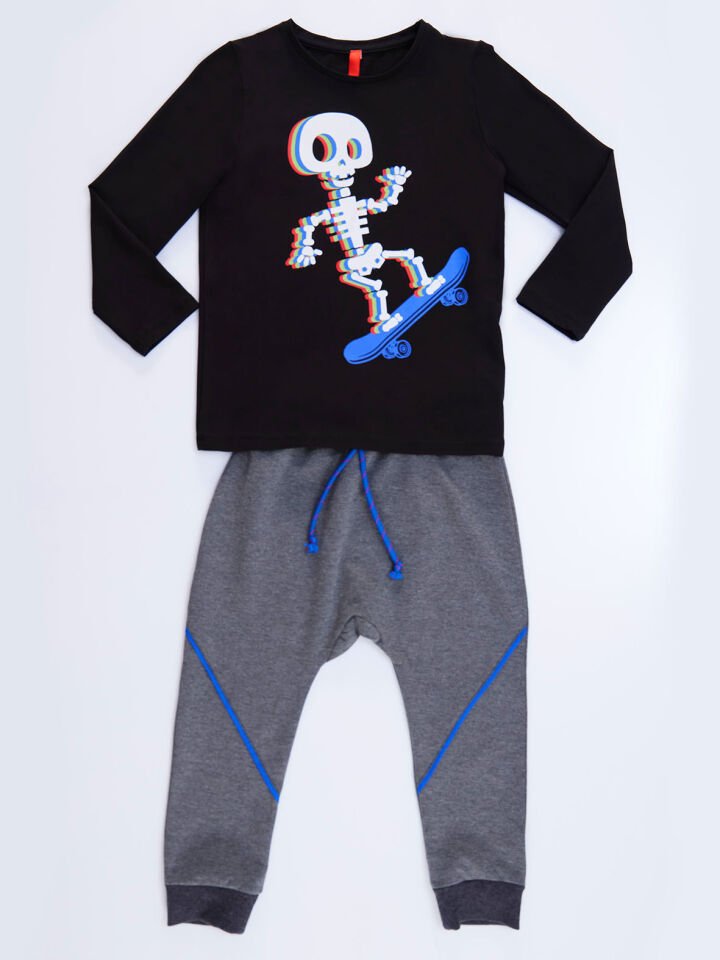 Colorful Skate Erkek Çocuk T-shirt Pantolon Takım 10 Y - Siyah, Gri