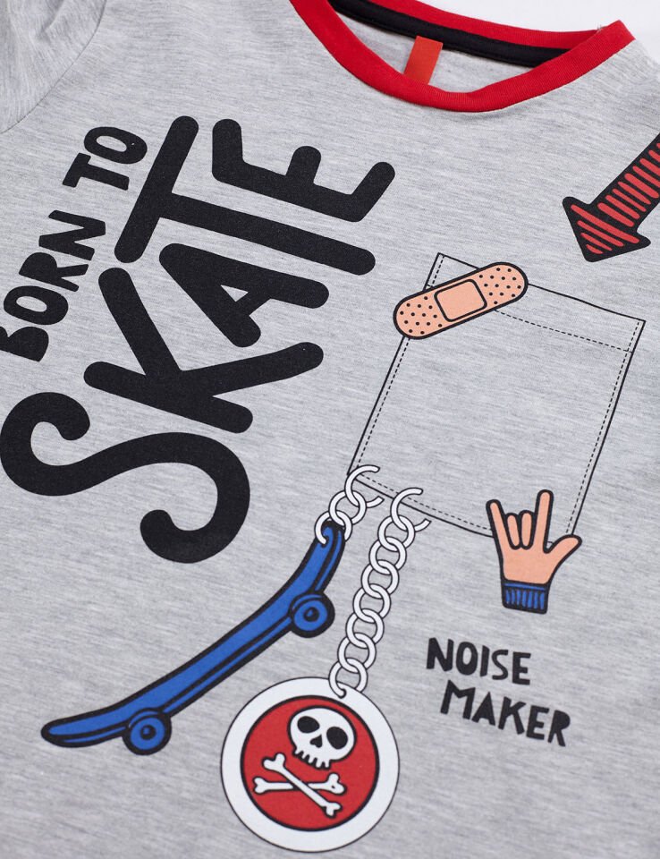 Born to Skate Erkek Çocuk T-shirt Kapri Şort Takım 6 Y - Krem Siyah