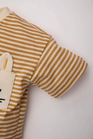 Erkek Bebek Bisiklet Yaka Çizgili Kısa Kollu Tişört