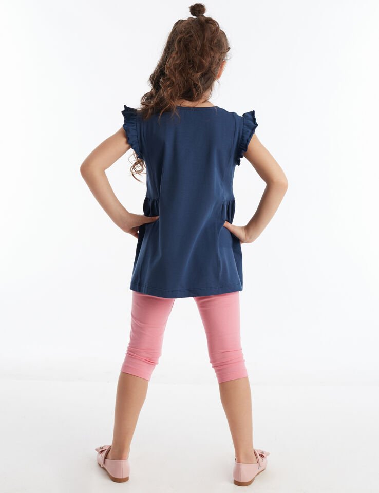 Fun Fırfırlı Kız Çocuk Tunik Tayt Takım 3 Y - Lacivert Pembe