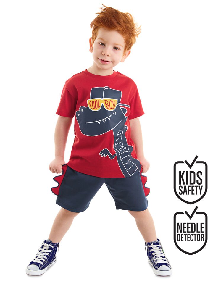 Cool Dino Erkek Çocuk T-shirt Şort Takım 2 Y - Kırmızı, Lacivert
