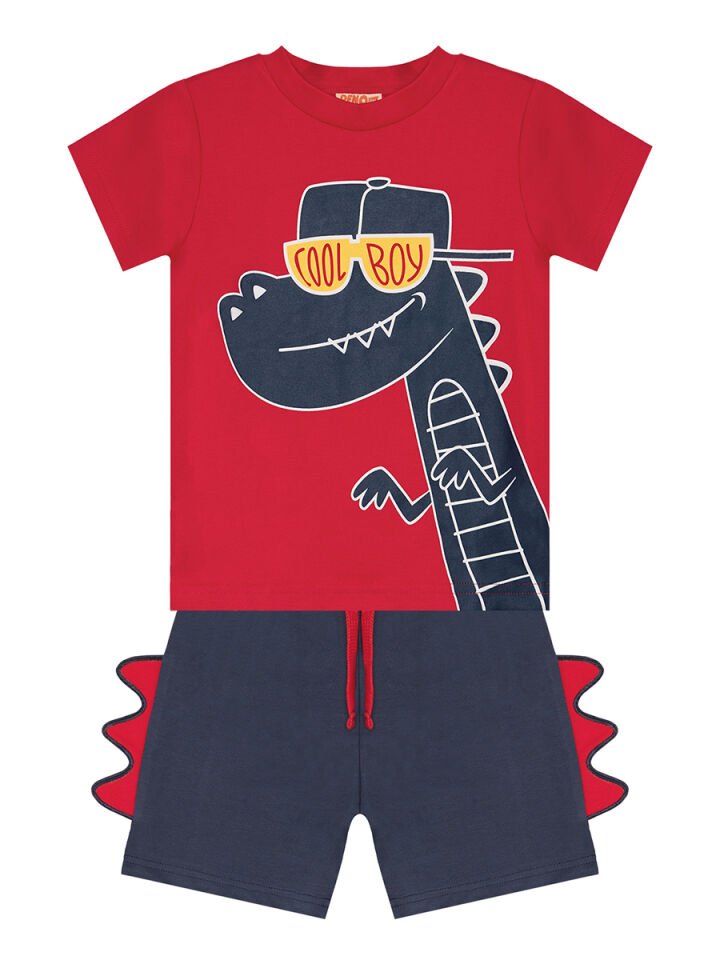 Cool Dino Erkek Çocuk T-shirt Şort Takım 2 Y - Kırmızı, Lacivert