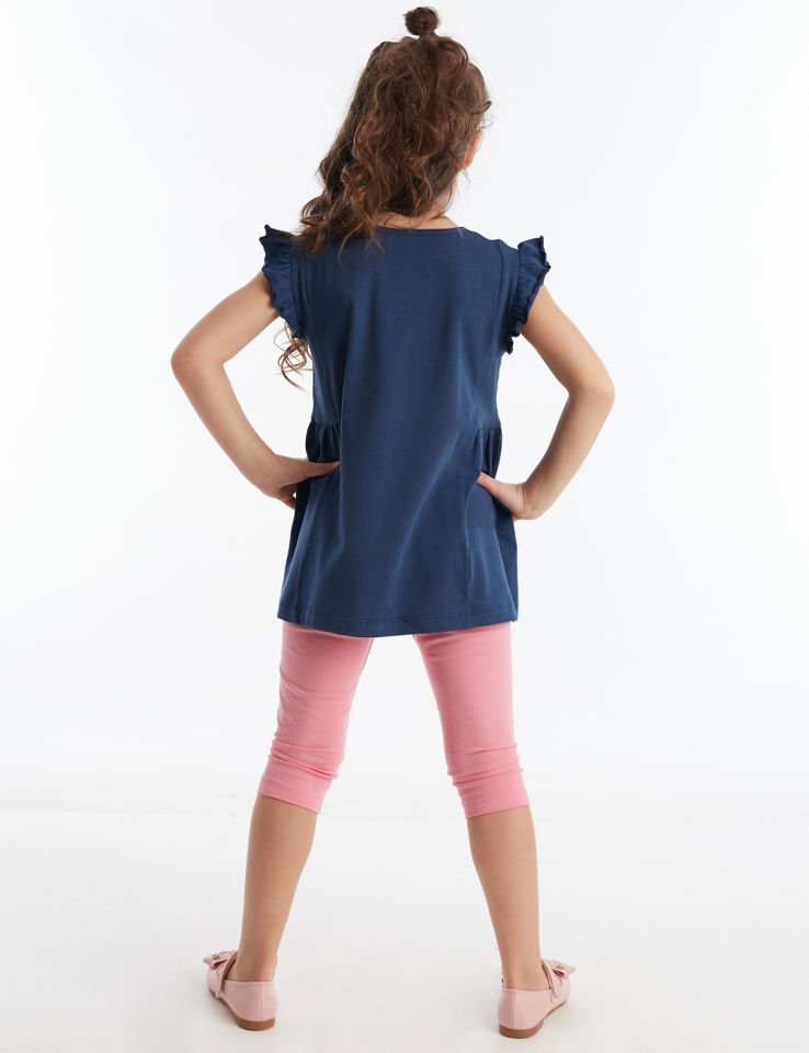 Fun Fırfırlı Kız Çocuk Tunik Tayt Takım 3 Y - Lacivert Pembe