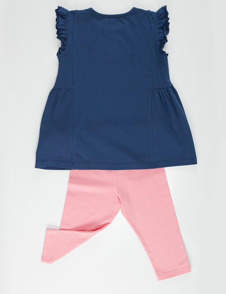 Fun Fırfırlı Kız Çocuk Tunik Tayt Takım 3 Y - Lacivert Pembe