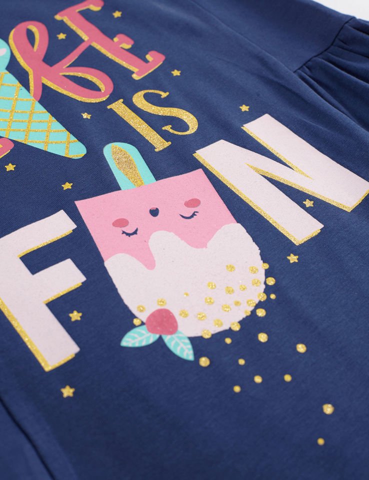 Fun Fırfırlı Kız Çocuk Tunik Tayt Takım 3 Y - Lacivert Pembe