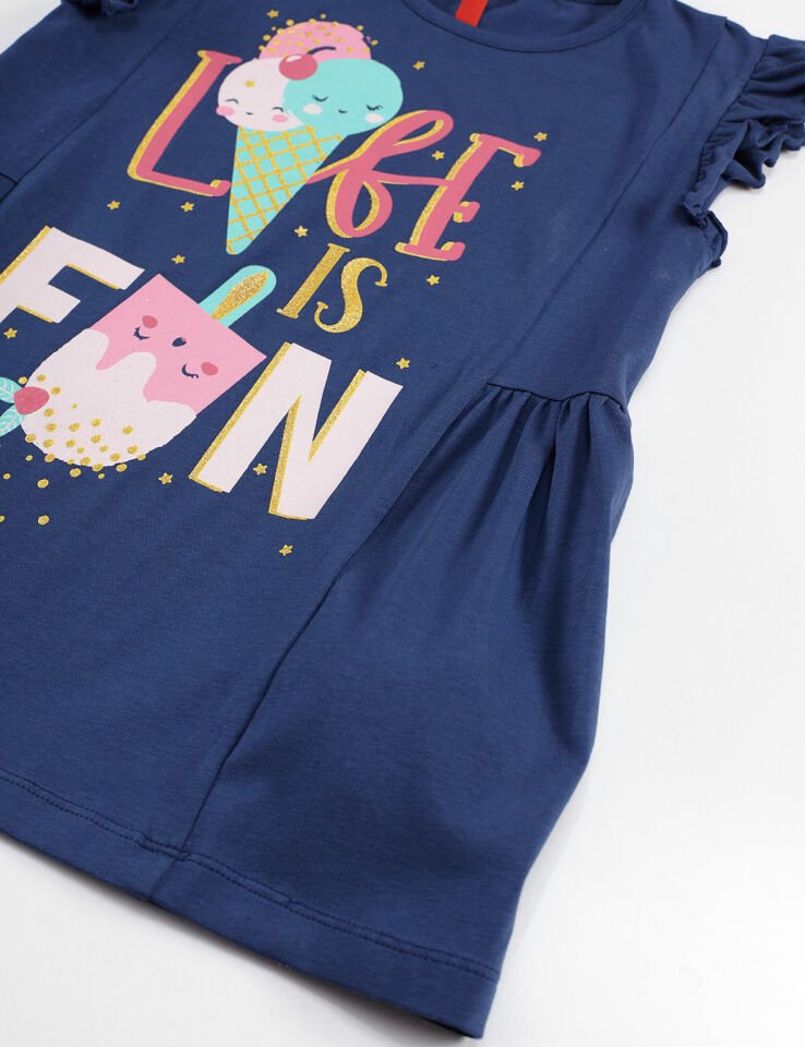 Fun Fırfırlı Kız Çocuk Tunik Tayt Takım 3 Y - Lacivert Pembe