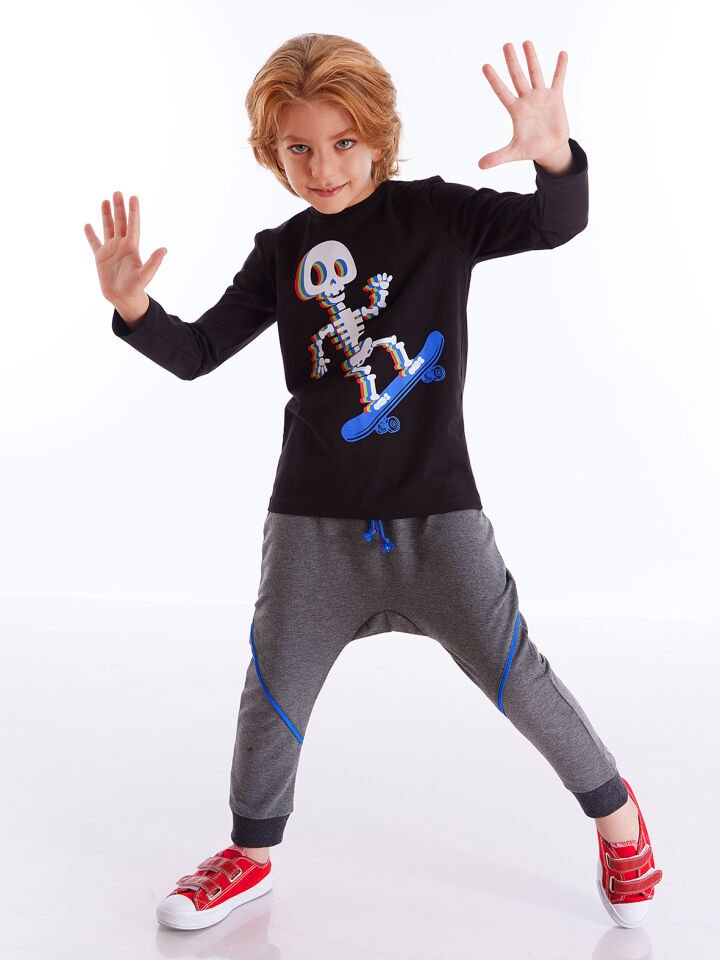 Colorful Skate Erkek Çocuk T-shirt Pantolon Takım 5 Y - Siyah, Gri