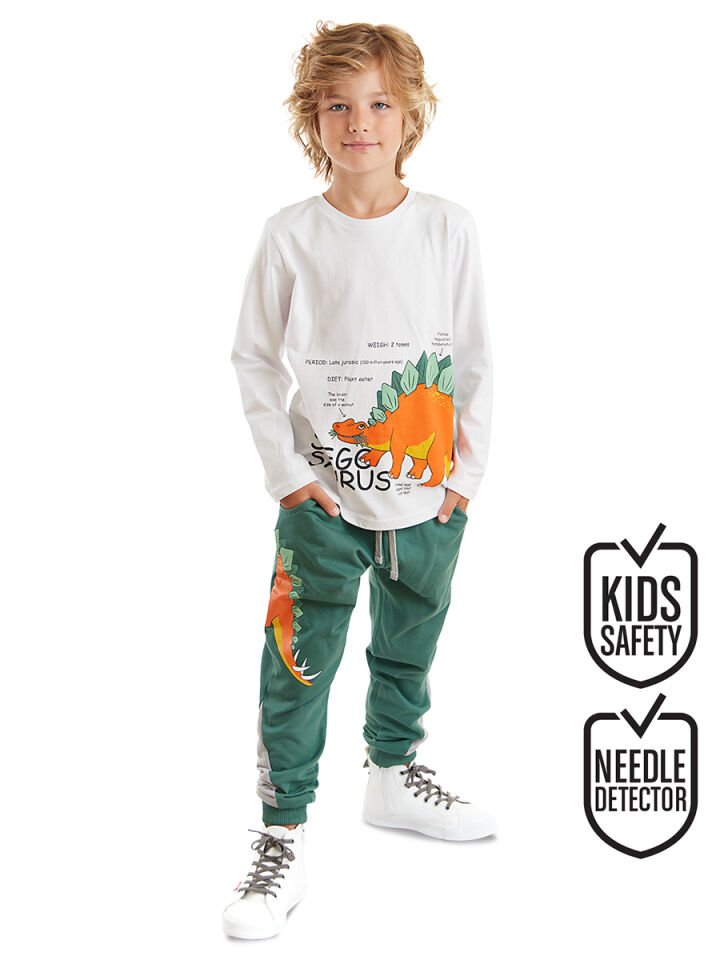 Stegosaurus Erkek Çocuk T-shirt Pantolon Takım 6 Y - Beyaz, Haki