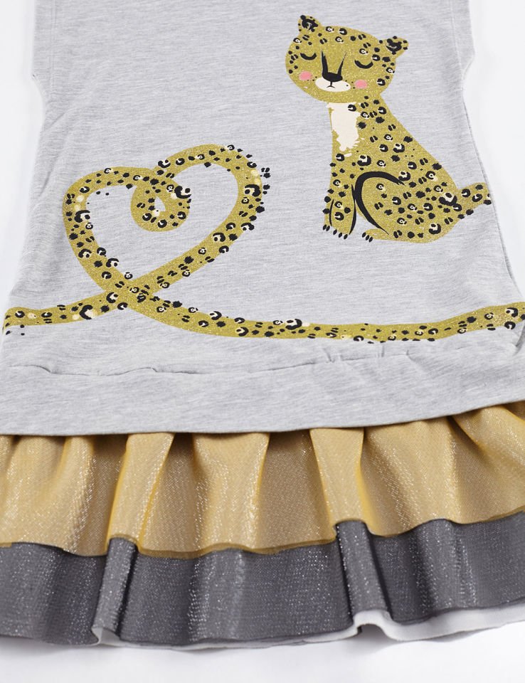 Mini Leopar Kız Çocuk Elbise 3 Y - Gri