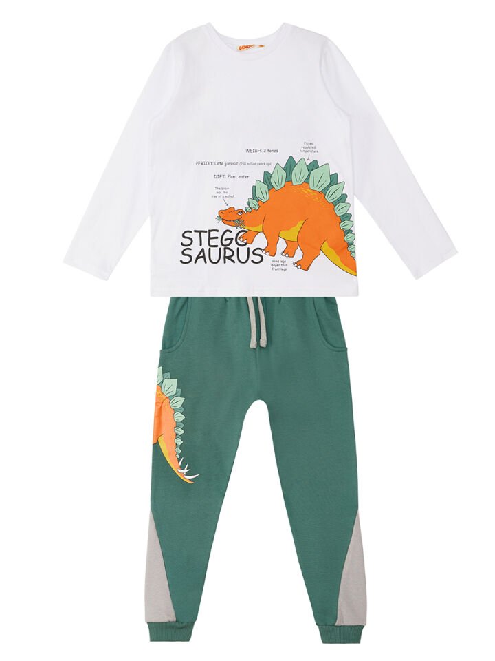 Stegosaurus Erkek Çocuk T-shirt Pantolon Takım 7 Y - Beyaz, Haki