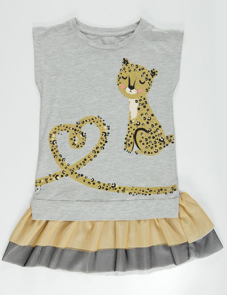 Mini Leopar Kız Çocuk Elbise 4 Y - Gri