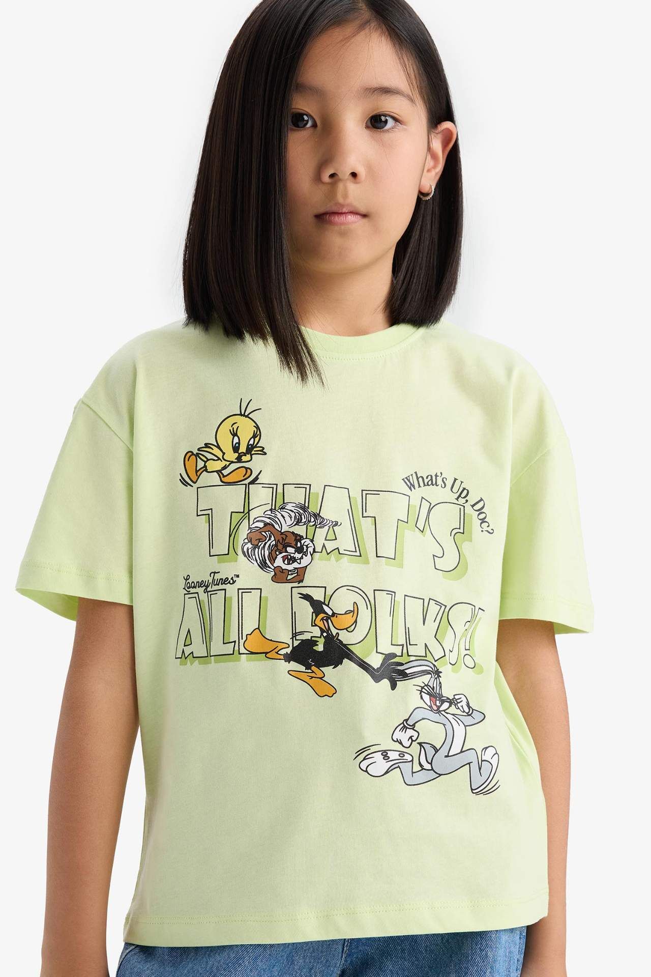 Kız Çocuk Looney Tunes Relax Fit Bisiklet Yaka Kısa Kollu Tişört