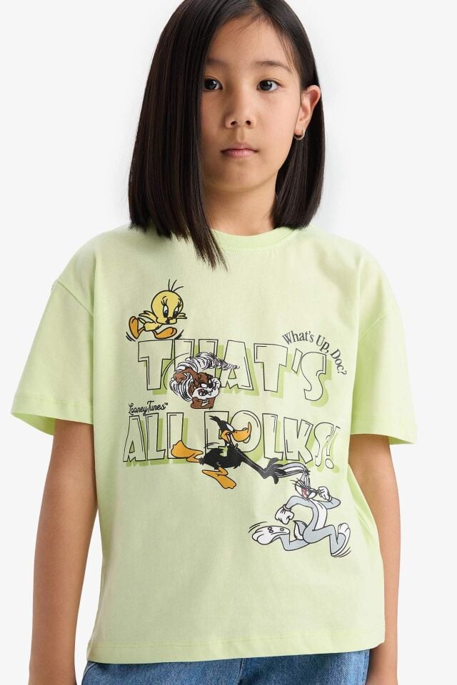 Kız Çocuk Looney Tunes Relax Fit Bisiklet Yaka Kısa Kollu Tişört