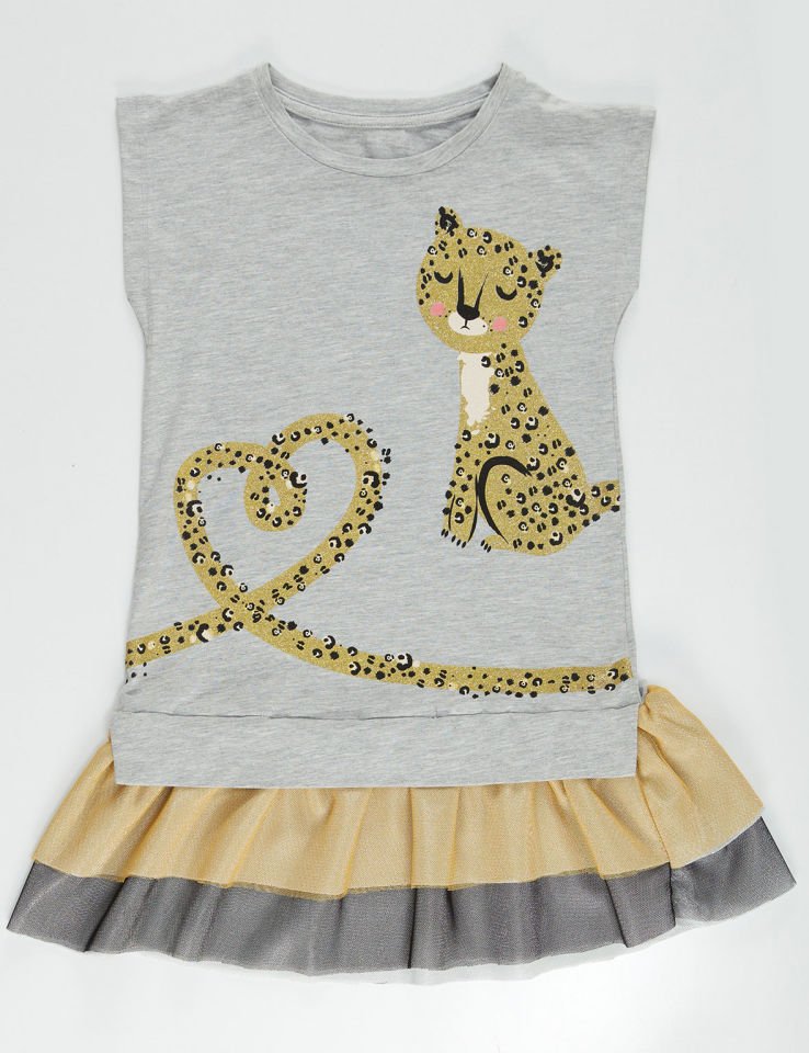 Mini Leopar Kız Çocuk Elbise 5 Y - Gri