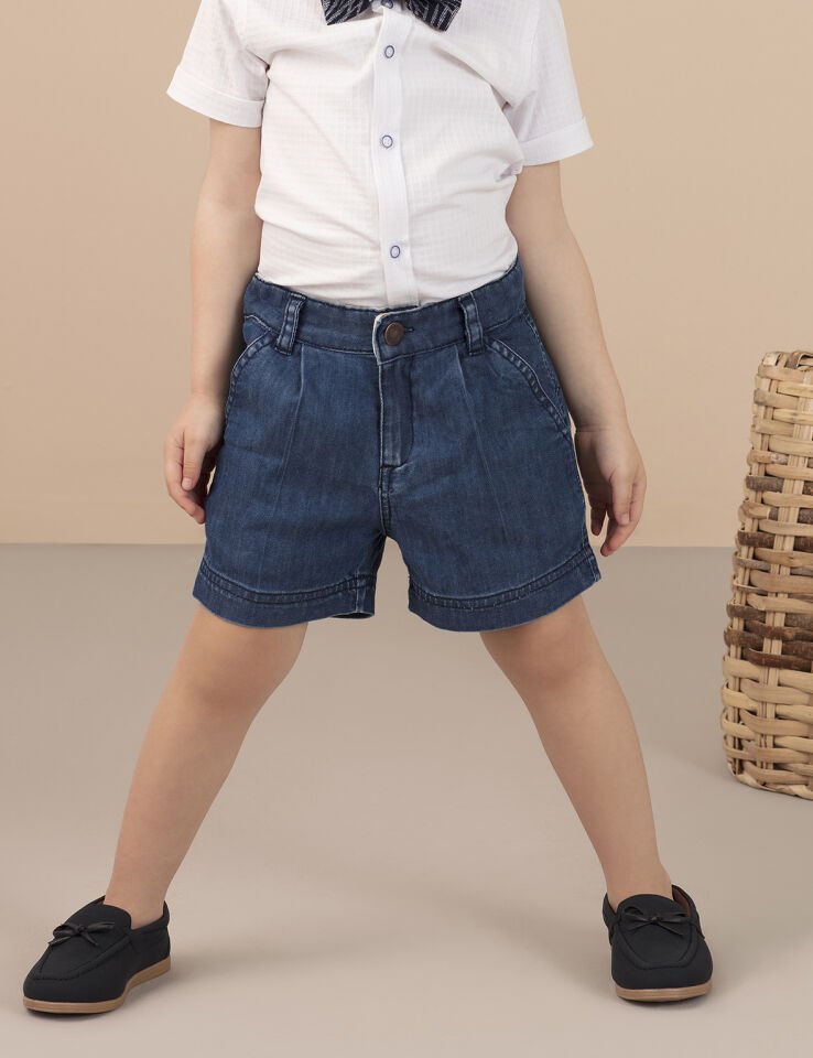 Pileli Erkek Çocuk Denim Şort 2 Y - Mavi