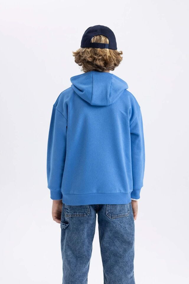 Erkek Çocuk Baskılı Kanguru Cepli Kapüşonlu Sweatshirt