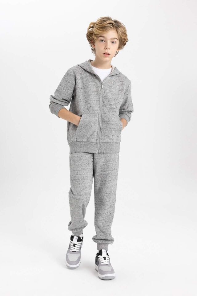 Erkek Çocuk Kapüşonlu Fermuarlı Basic Düz Sweatshirt