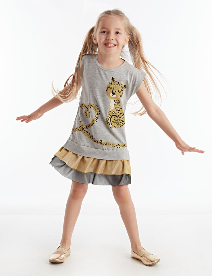 Mini Leopar Kız Çocuk Elbise 8 Y - Gri