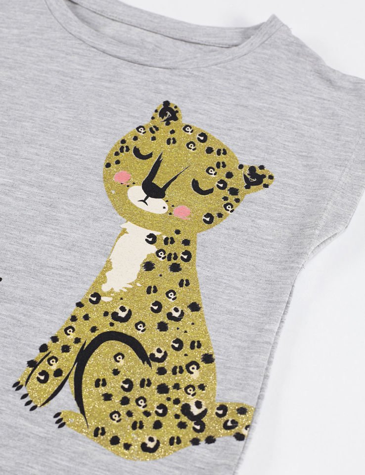 Mini Leopar Kız Çocuk Elbise 8 Y - Gri