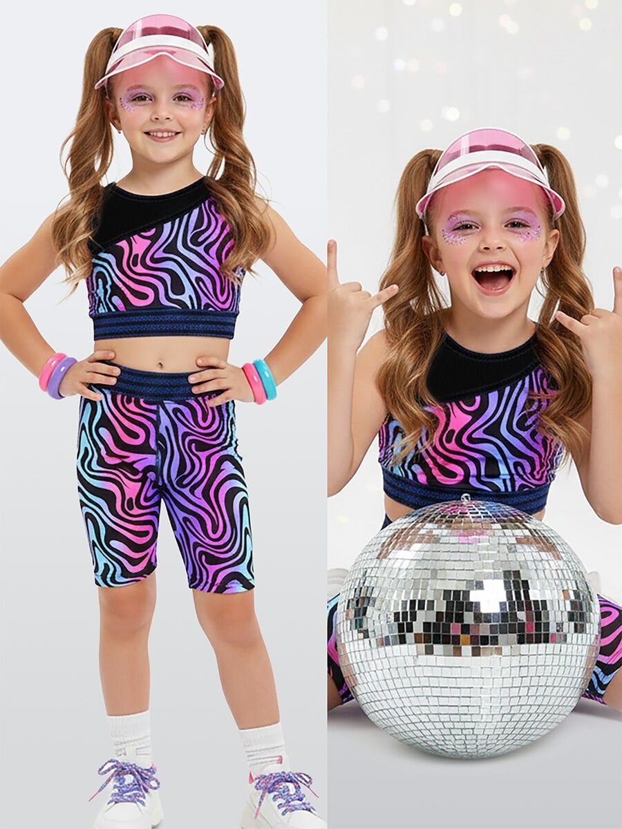 Renkli Zebra Crop Top Kız Çocuk Spor Tayt Takım