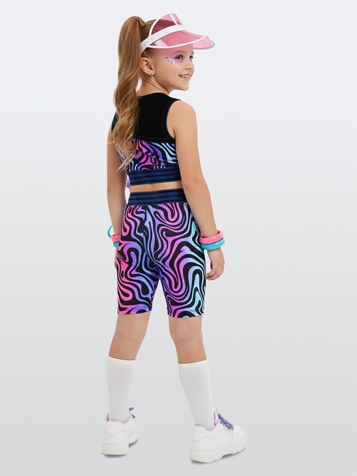 Renkli Zebra Crop Top Kız Çocuk Spor Tayt Takım
