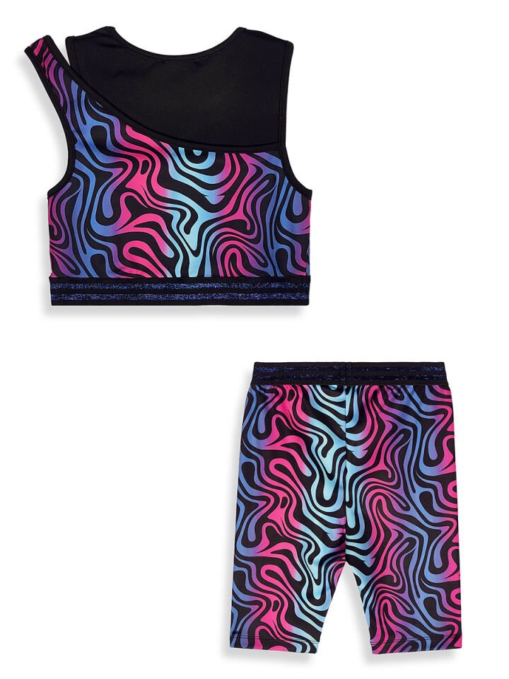 Renkli Zebra Crop Top Kız Çocuk Spor Tayt Takım