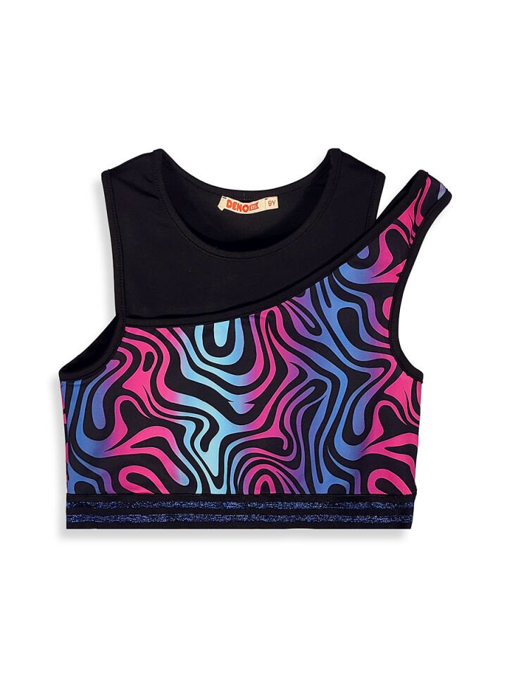 Renkli Zebra Crop Top Kız Çocuk Spor Tayt Takım