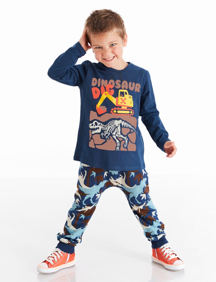 Dozer Dino Erkek Çocuk T-shirt Pantolon Takım 6 Y - Lacivert, Mavi