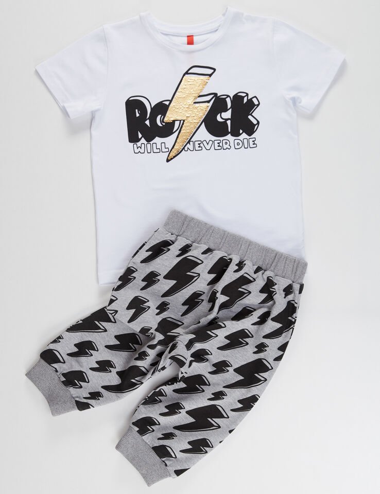 Thunder Rock Erkek Çocuk T-shirt Kapri Şort Takım 4 Y - Siyah Beyaz Gri