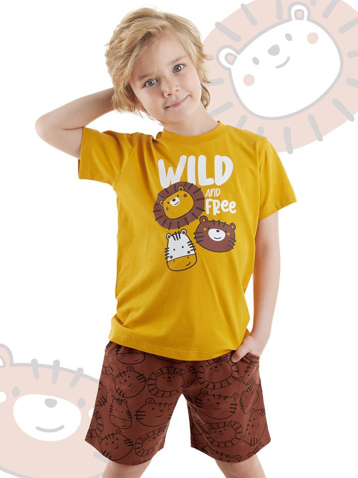 Wild Erkek Çocuk T-shirt Şort Takım 2 Y - Hardal