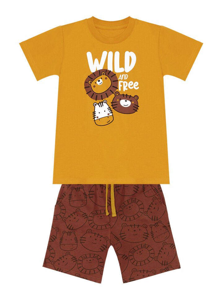 Wild Erkek Çocuk T-shirt Şort Takım 2 Y - Hardal