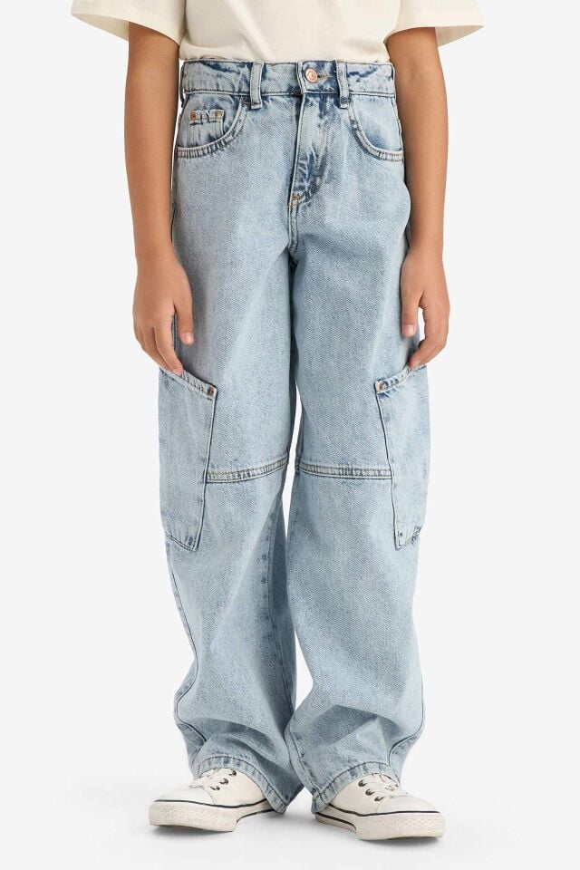 Kız Çocuk Baggy Fit Geniş Bol Paça Jean Pantolon