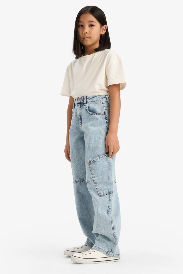 Kız Çocuk Baggy Fit Geniş Bol Paça Jean Pantolon
