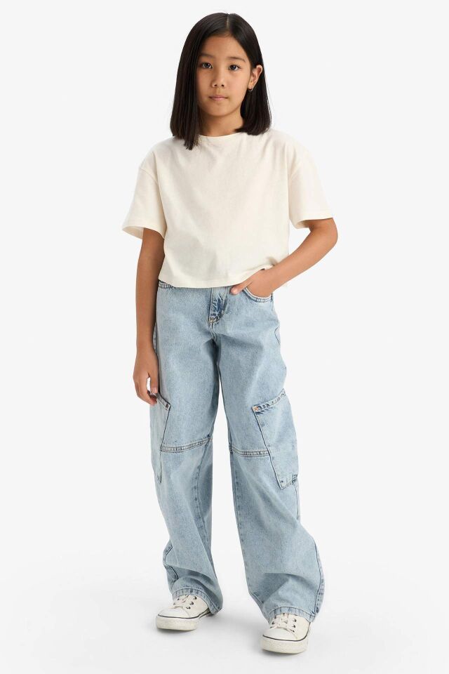 Kız Çocuk Baggy Fit Geniş Bol Paça Jean Pantolon