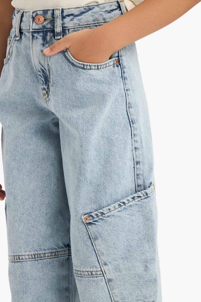 Kız Çocuk Baggy Fit Geniş Bol Paça Jean Pantolon