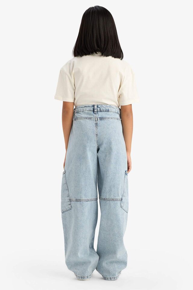 Kız Çocuk Baggy Fit Geniş Bol Paça Jean Pantolon
