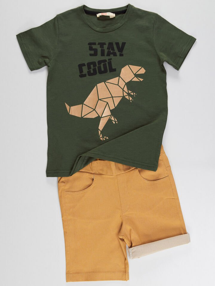 Cool T-Rex Erkek Çocuk T-shirt Gabardin Şort Takım