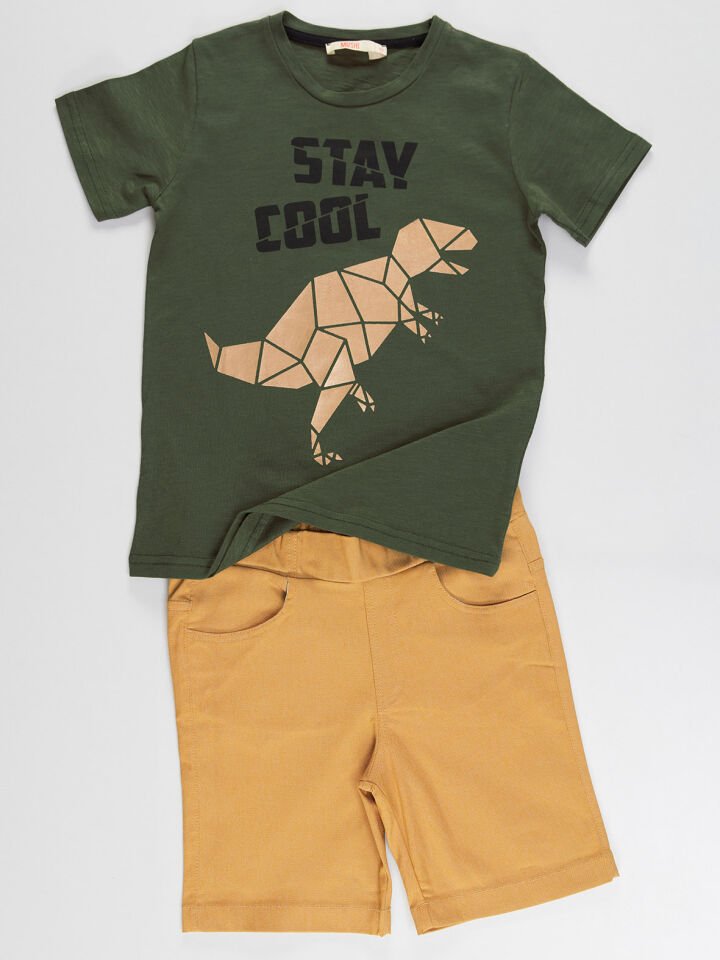 Cool T-Rex Erkek Çocuk T-shirt Gabardin Şort Takım