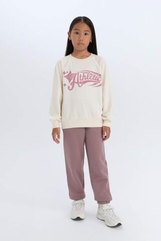 Kız Çocuk Relax Fit Bisiklet Yaka Baskılı Sweatshirt