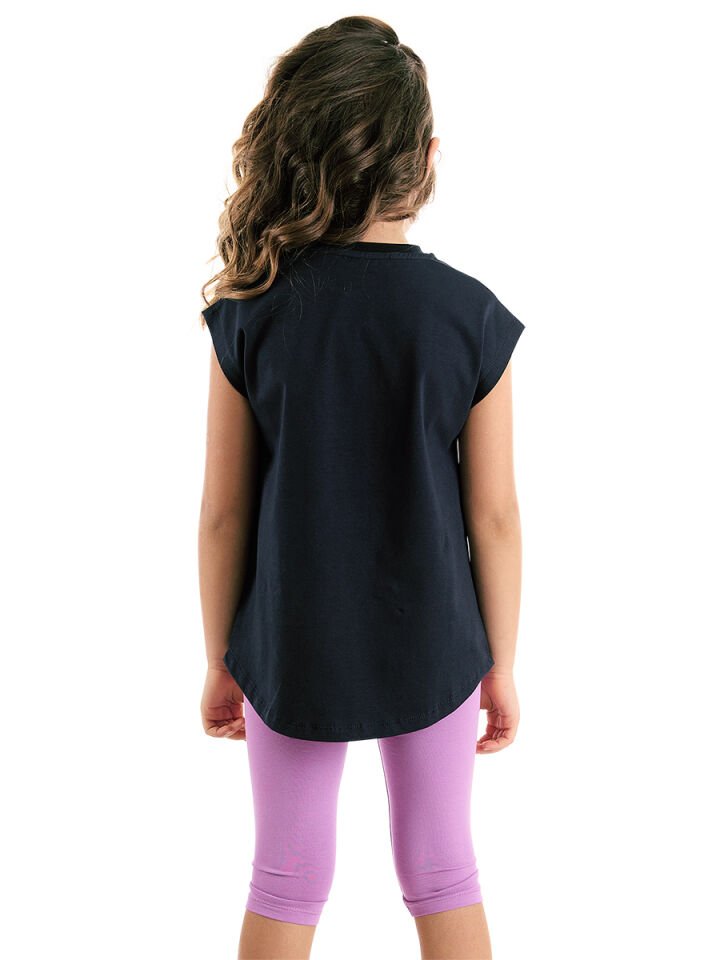 Orman Kedisi Kız Çocuk T-shirt Lila Tayt Takım 9 Y - Lila, Lacivert