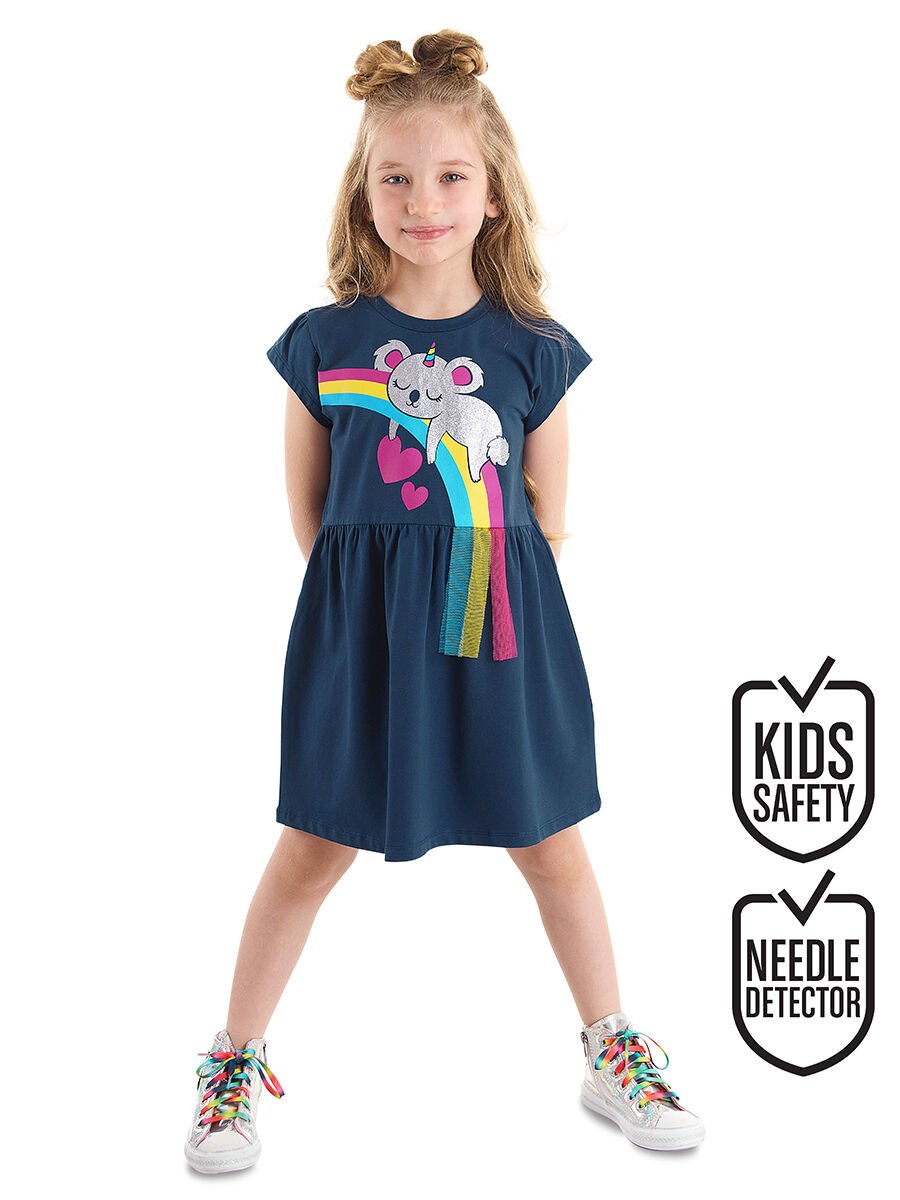 Koala Pamuklu Penye Kız Çocuk Lacivert Elbise