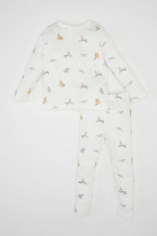 Kız Bebek Pijama Takım Balerin Baskılı Fitilli Kaşkorse  Uzun Kollu Üst Beli Lastikli Uzun Alt