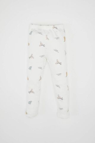 Kız Bebek Pijama Takım Balerin Baskılı Fitilli Kaşkorse  Uzun Kollu Üst Beli Lastikli Uzun Alt