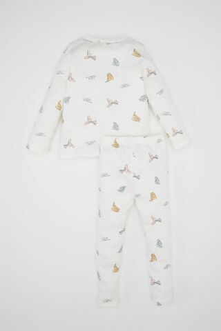 Kız Bebek Pijama Takım Balerin Baskılı Fitilli Kaşkorse  Uzun Kollu Üst Beli Lastikli Uzun Alt