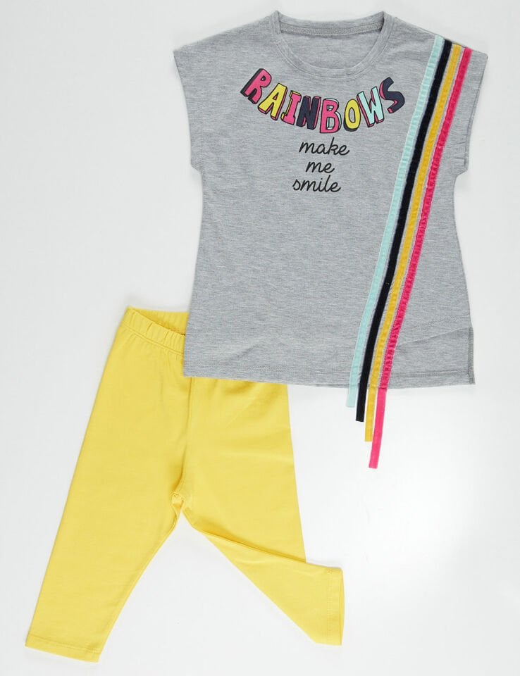 Rainbows Kız Çocuk Tunik Tayt Takım 4 Y - Gri Sarı