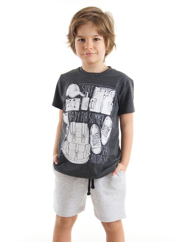 Ready Erkek Çocuk Koyu Gri T-Shirt Gri Şort Takım