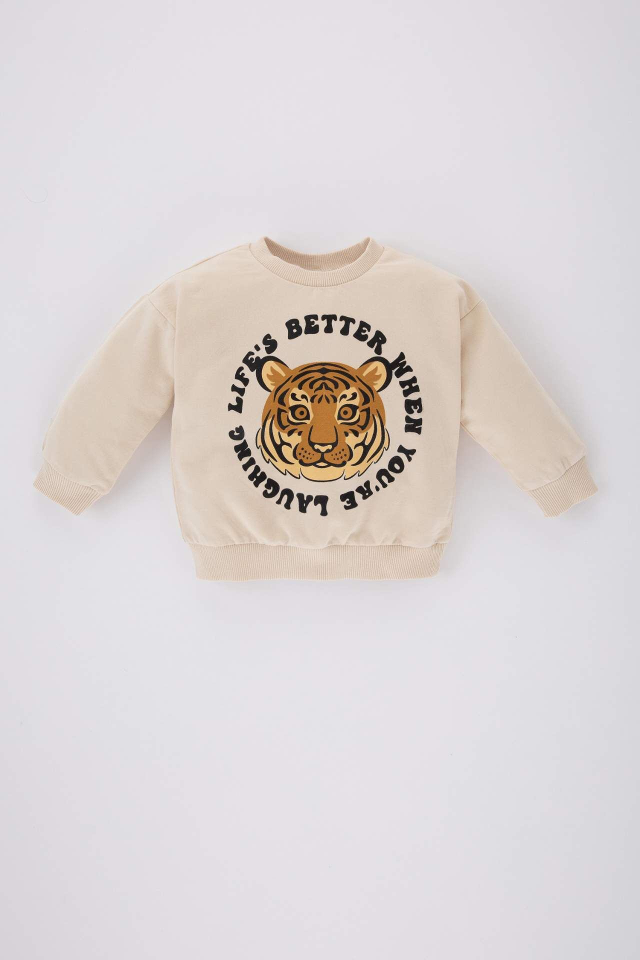 Erkek Bebek Bisiklet Yaka Kaplan Baskılı Sweatshirt