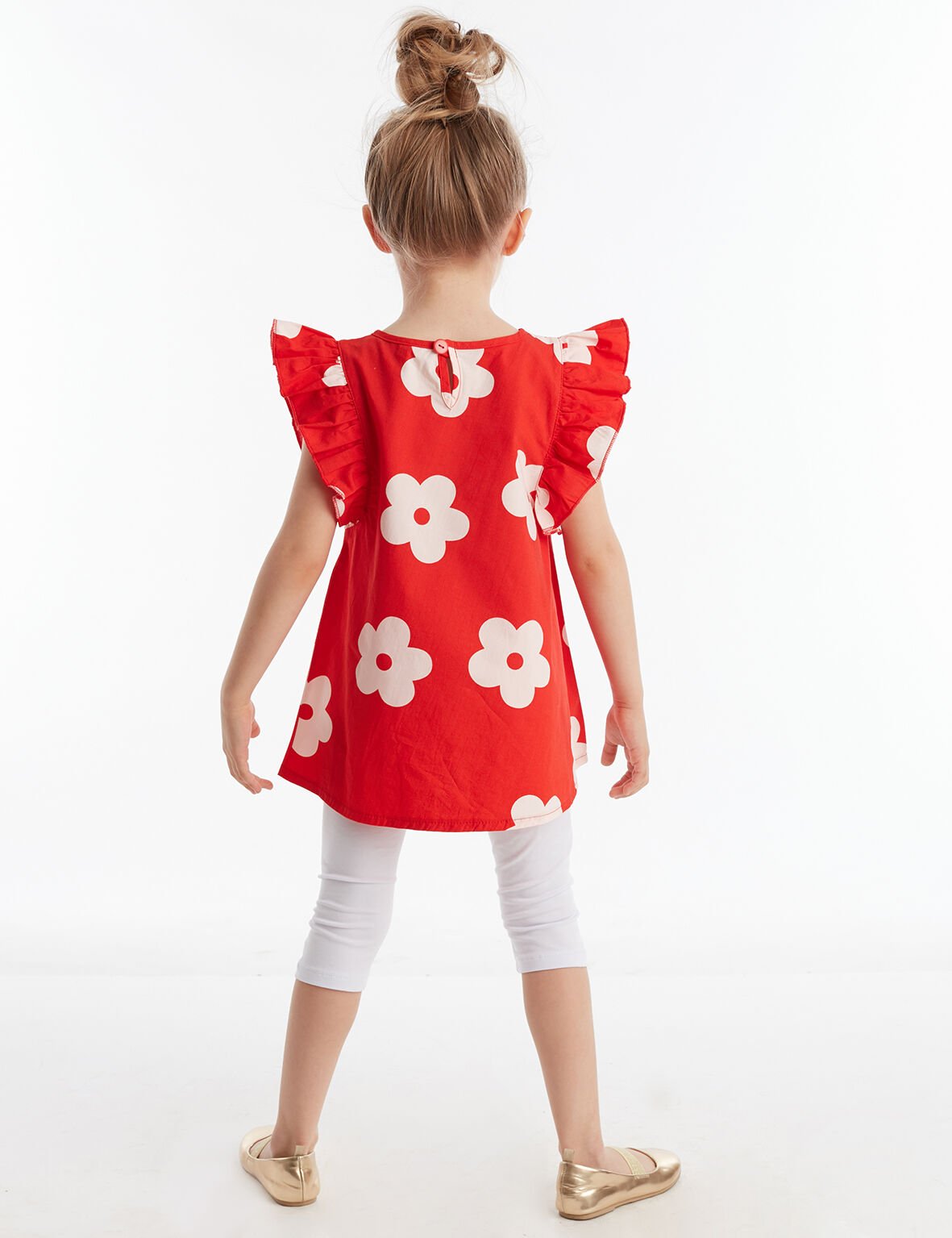 Frog Kırmızı Beyaz Kız Çocuk Tunik Tayt Takım